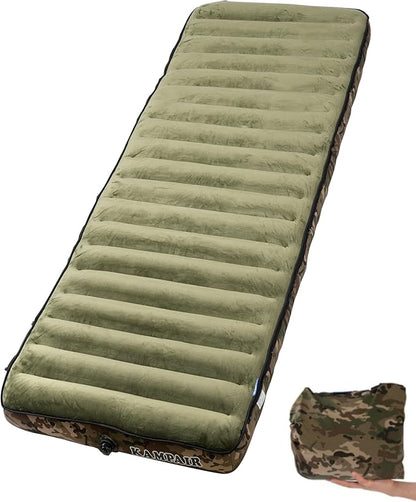Inflatable Sleeping Pad for Camping, Extra-Thick 4.75 Inch Air Mattress with Soft Cotton Top, Machine Washable, Family Lightweight 4-Season Pad for Camping, Traveling & Hiking, Green