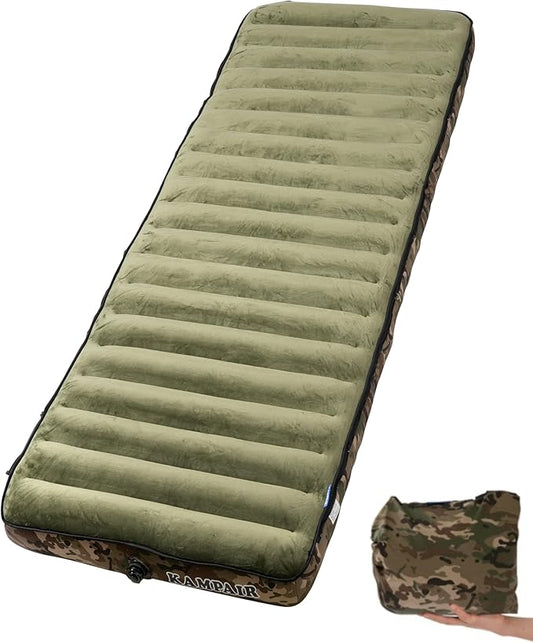 Inflatable Sleeping Pad for Camping, Extra-Thick 4.75 Inch Air Mattress with Soft Cotton Top, Machine Washable, Family Lightweight 4-Season Pad for Camping, Traveling & Hiking, Green