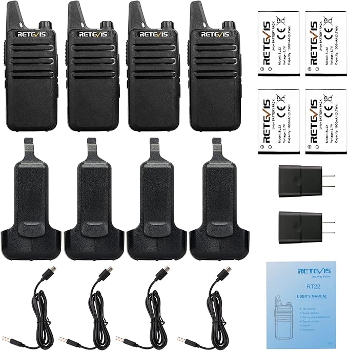 Retevis RT22 Two Way Radio Long Range Rechargeable,Portable 2 Way Radio,Handsfree Walkie Talkie for Adults Cruise Hiking Hunting Skiing(4 Pack)