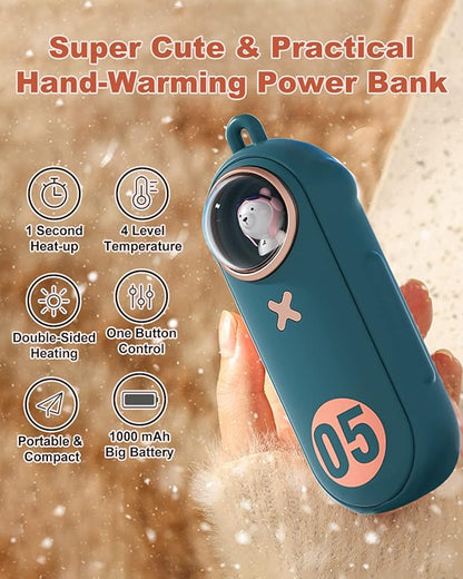 Portable Hand Warmer Electric Fast Warming Up Power Bank, 10000mAh Rechargeable Hand Warming 4 Heat Levels Double-Sided Heating, Cute Pocket USB Handwarmer for Outdoors Hunting Camping