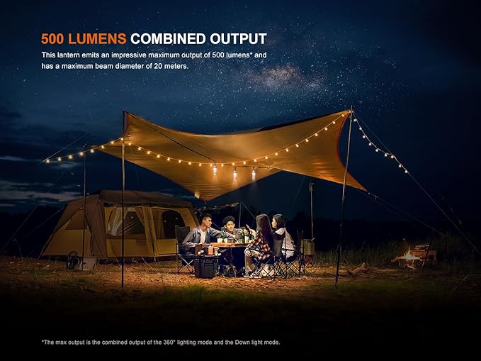 Fenix CL22R 500 Lumen Compact Lantern, USB-C Rechargeable and Multifunctional with Red Light and Colorful Ambient Lights for Camping, Hiking, Fishing (Polar Night Black)
