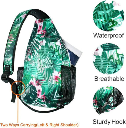 MOSISO Sling Backpack,Travel Hiking Daypack Pattern Rope Crossbody Shoulder Bag, Palm Leaf Flower