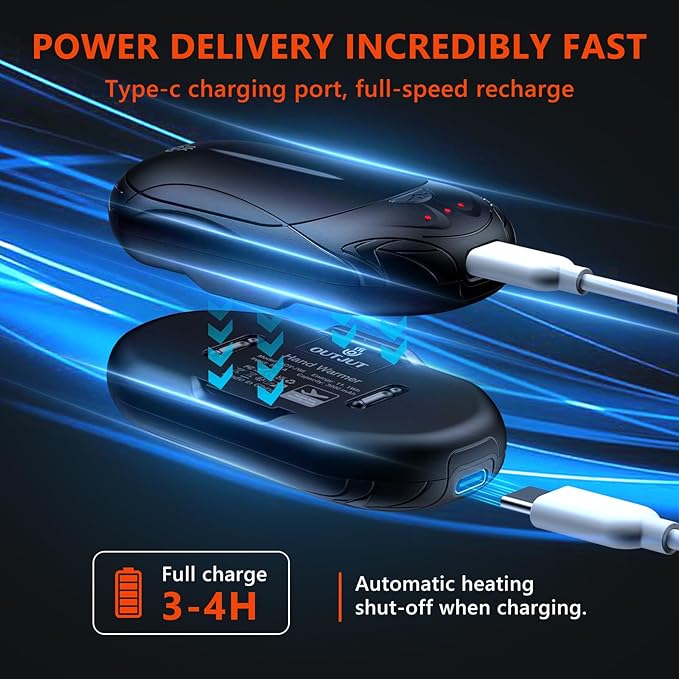 Rechargeable 6000mAh Pocket Hand Warmers - 20Hr Heating, Portable for Outdoor Sports, Camping, Hunting - Warm Gifts for Men, Women