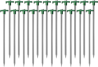 Cheardia 10 Pack Tent Stakes Heavy Duty, 10.25 Inch Yard Stakes Non-Rust Metal Tent Pegs Ground Stakes Tent Spikes for Camping Patio, Garden, Canopies, Grassland, Outdoor, Green