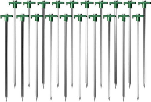 Cheardia 10 Pack Tent Stakes Heavy Duty, 10.25 Inch Yard Stakes Non-Rust Metal Tent Pegs Ground Stakes Tent Spikes for Camping Patio, Garden, Canopies, Grassland, Outdoor, Green