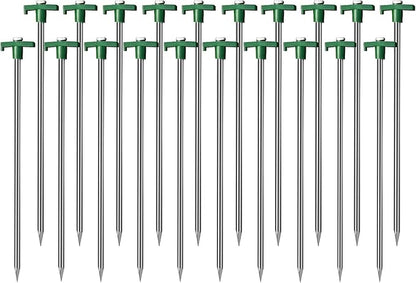 Cheardia 20 Pack Tent Stakes Heavy Duty, 10.25 Inch Yard Stakes Non-Rust Metal Tent Pegs Ground Stakes Tent Spikes for Camping Patio, Garden, Canopies, Grassland, Outdoor,Green