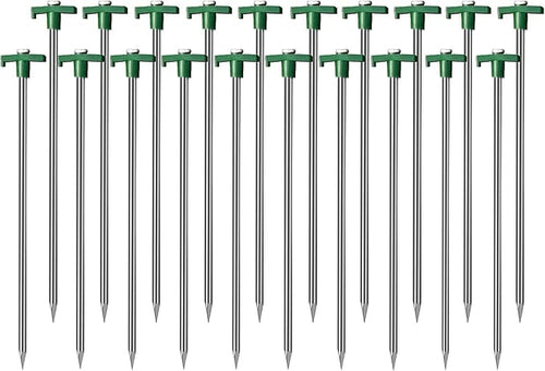 Cheardia 20 Pack Tent Stakes Heavy Duty, 10.25 Inch Yard Stakes Non-Rust Metal Tent Pegs Ground Stakes Tent Spikes for Camping Patio, Garden, Canopies, Grassland, Outdoor,Green