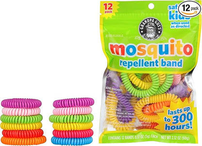 Grandpa Gus's Natural Mosquito Repellent Bracelets for Family, 300 Hours Protection, DEET-FREE, Summer Outdoor Beach Camping Essentials, Regular Assorted Colors, 12 Bands