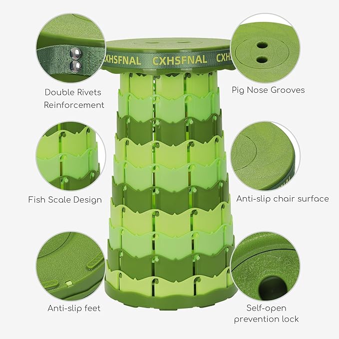 Upgraded 2 Pack Portable Collapsible Stool,Folding Camp Stool for Adults,Lightweight Sturdy 400lbs Load Capacity Retractable for Fishing Hiking Camping Gardening Hunting BBQ (Gradient Green)