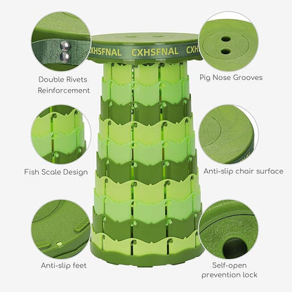 Upgraded 2 Pack Portable Collapsible Stool,Folding Camp Stool for Adults,Lightweight Sturdy 400lbs Load Capacity Retractable for Fishing Hiking Camping Gardening Hunting BBQ (Gradient Green)