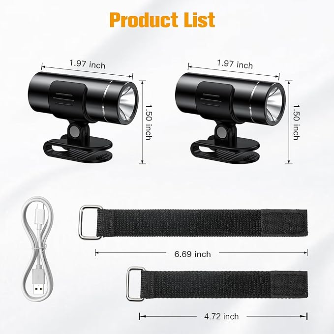 2 Packs Waterproof Clip on Flashlight,Super Bright LED Rechargeable Night Running Lights,Suitable for Use with Headlights for Camping,Maintenance,Night Fishing,Jogging and Dog Walking