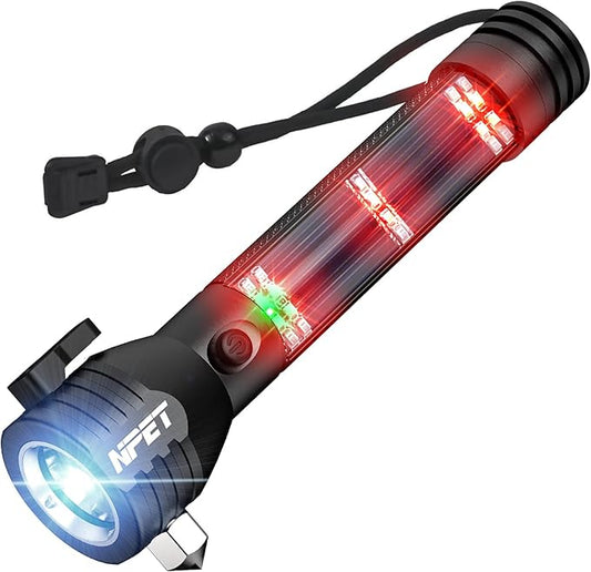 NPET T09 Solar Flashlight Car Flashlight 268 Lumens LED COB Light USB Rechargeable Tactical Multi-Function Torch Tool with Window Breaker Seat Belt Cutter Compass