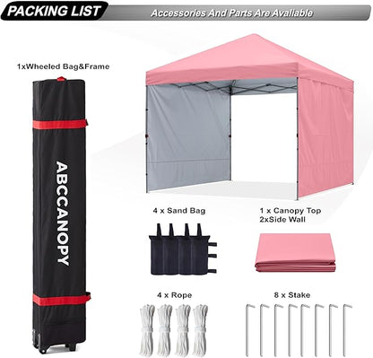 ABCCANOPY Pop up Canopy Tent with 2 Sidewalls for Outdoor Sun Blocking or Rain Protection,10x10, Pink
