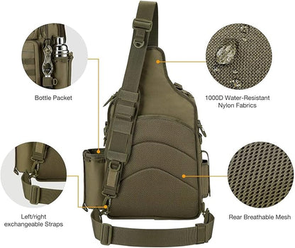 Piscifun Tackle Bag With Rod & Gear Holder - Lightweight Sling Storage Bag, Outdoor Shoulder Pack for Fishing, Hiking, Hunting