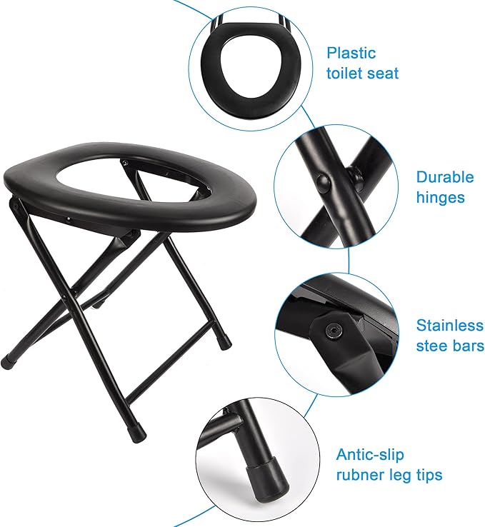 Portable Toilet Seat, Stainless Steel Emergency Toilet, Folds Camping Toilet Seat, Convenient for Camping, Travel & Emergency