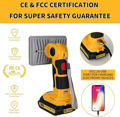 YEX-BUR 2000LM LED Work Light for Dewalt 20V Battery, 18W LED Floodlight Flashlight with USB-A Fast Charging Port for Jobsite, Car Repairing, Camping, Emergency