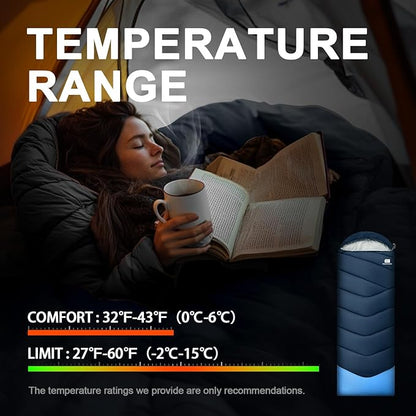 Sleeping Bags for Adults Cold Weather & Warm,Backpacking Camping Sleeping Bag for Tall Girls Boys,Lightweight,Compact,Waterproof Camping Gear for Traveling,Hiking,Hotel,Outdoor & Indoor