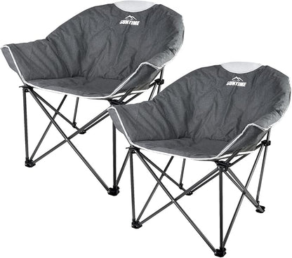 Suntime Sofa Chair, Oversize Padded Moon Leisure Portable Stable Comfortable Folding Chair for Camping, Hiking, Carry Bag(Grey 2 Pack)