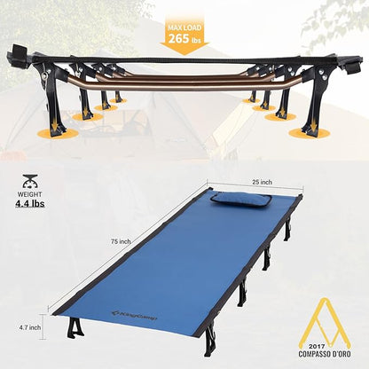 KingCamp Camping Cot, Folding Portable Heavy Duty Ultralight Cots for Adults Camping Tent Hiking Backpacking Mountaineering Travel Indoor Outdoor Indoor Base Camp with Pillow, Support 265 Lbs