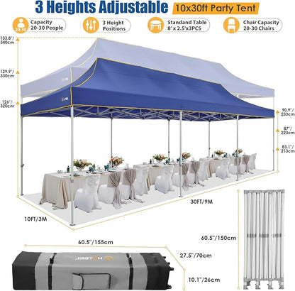 HOTEEL 10x30 Pop up Canopy Tent for Parties, Heavy Duty Easy Setup Tent Without Sidewalls, Outdoor Commercial Instant Gazebo, with Portable Bag, Dark Blue(Hexagonal Frame)