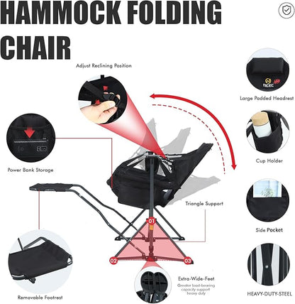 Nice C Heated Hammock Camping Chair with Footrest, Heated Camping Chair with Battery, Rocking Swing Chairs, Hammock Chairs with Stand, Heavy Duty (2, Heat Black W/Footrest)