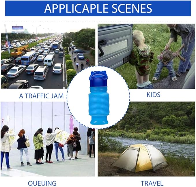 Emergency Toilet Portable Potty Pee Bottles for Male Female Kids Shrinkable Urinal Urine Bottle Outdoor Camping Travel Traffic Jam 750ml