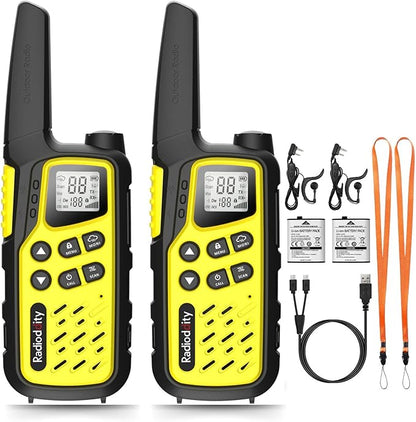 Radioddity FS-T7 Walkie Talkies for Adults Kids Long Range Rechargeable Walky Talky FRS NOAA Two Way Radio, License Free with VOX, USB-C Charging, Flashlight, Earpiece for Camping Hiking, 2 Pack