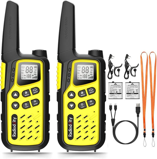 Radioddity FS-T7 Walkie Talkies for Adults Kids Long Range Rechargeable Walky Talky FRS NOAA Two Way Radio, License Free with VOX, USB-C Charging, Flashlight, Earpiece for Camping Hiking, 2 Pack