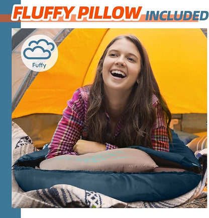 MEREZA 0 Degree Winter Sleeping Bag for Adults Kids with Pillow, Cold Weather Sleeping Bag for 4 Season Camping Hiking Backpacking Sleeping Bags for Big and Tall