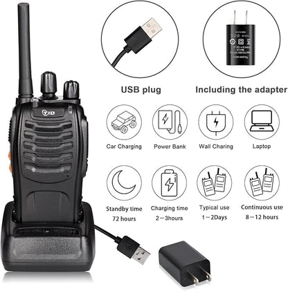 TIDRADIO TD-V2 Walkie Talkies for Adults Long Range, Rechargeable Two Way Radios with Secret Service Earpiece, 16CH Portable Durable Flashlight VOX Walky Talky(Black, 6 Pack)
