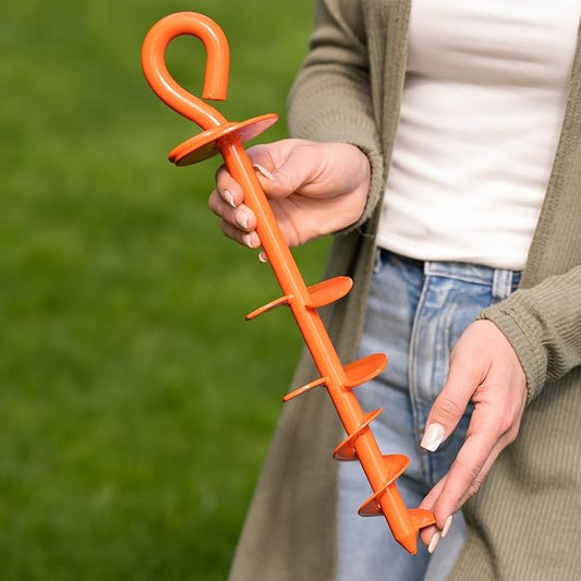Dog Tie Out Stake - Heavy Duty Dog Stake for Large Dogs up to 210 lbs, Dog Stakes for Outside to use with Any Dog Tie Out Cable or Dog Leads for Yard (NO1-Orange) (Anchor Only)