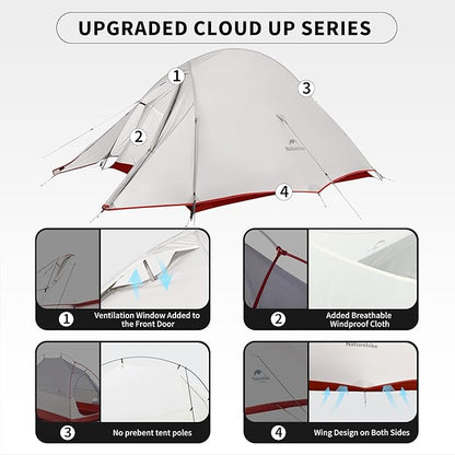 Naturehike Cloud-Up 2 Person Tent Lightweight Backpacking Tent with Footprint - Free Standing Ultralight Camping Hiking Backpack Tents Two Person Tent
