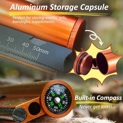 Flint and Steel Fire Starter Kit 7-in-1 Ferro Rod Fire Steel Bushcraft Equipment, Portable Survival Magnesium Kit with 36" Waterproof Wick Rope, Multi Tool Scraper, Compass for Camping Hiking