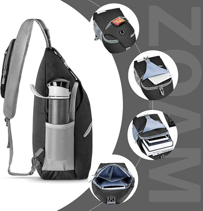 ZOMAKE Sling Bag for Women Men, Small Crossbody Sling Backpack, Mini Water Resistant Shoulder Daypack for Travel, Anti Thief Chest Bag for Hiking, Sports,Black(new)