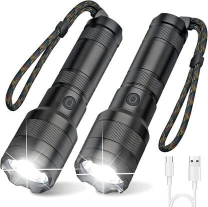 2 Pack TH10 LED Flashlight, Super Bright 1300 Lumens Tactical Flashlights Torch, Waterproof Handheld Flashlight for Camping Outdoor Home Emergency