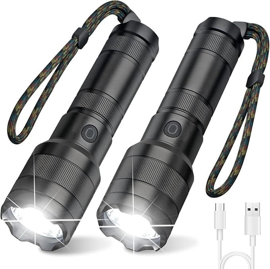 2 Pack TH10 LED Flashlight, Super Bright 1300 Lumens Tactical Flashlights Torch, Waterproof Handheld Flashlight for Camping Outdoor Home Emergency