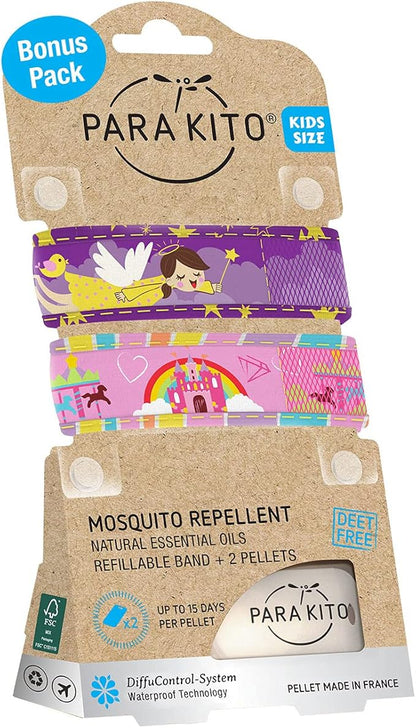 PARA'KITO Mosquito Repellent Pack - 2 Kids Wristbands & 2 Refills Angel/Castle