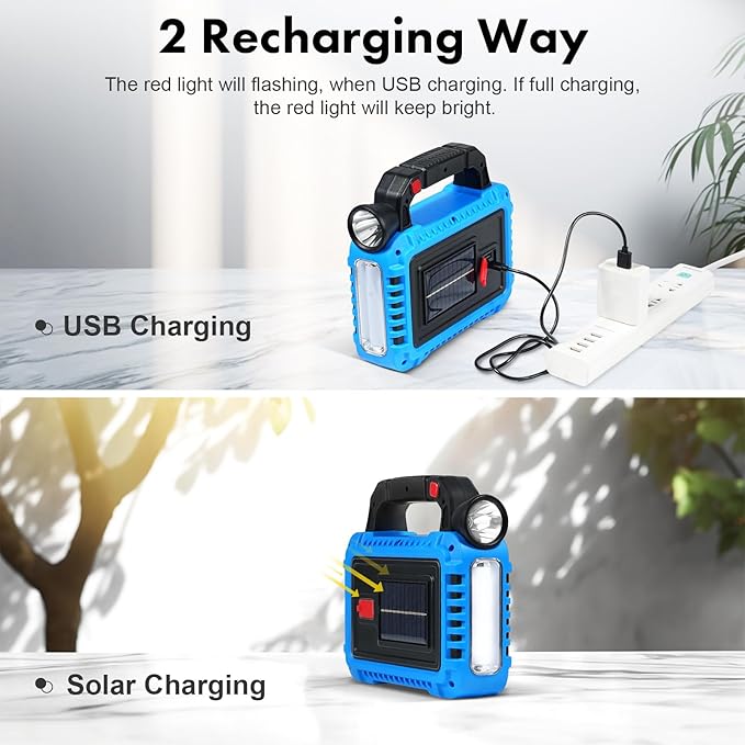 2 Pack Solar Lantern, LED Flashlight for Power Outages, Portable Camping Essentials Lights, Rechargeable Battery Powered Tent Lights for Emergency, Hurricane, Survival Kits, Operated Lamp
