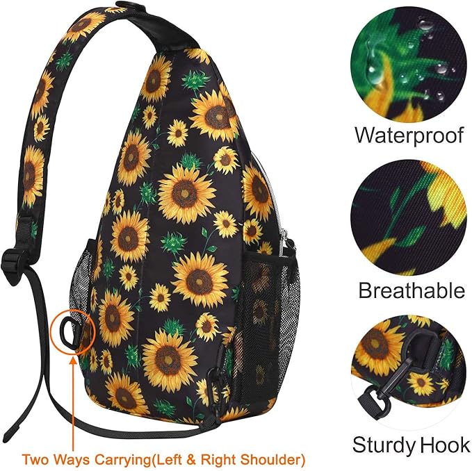 MOSISO Sling Backpack,Travel Hiking Daypack Sunflower Rope Crossbody Shoulder Bag