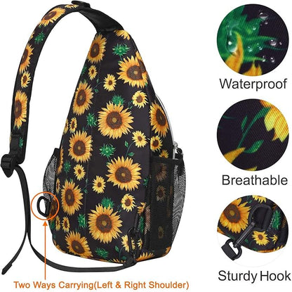 MOSISO Sling Backpack,Travel Hiking Daypack Sunflower Rope Crossbody Shoulder Bag