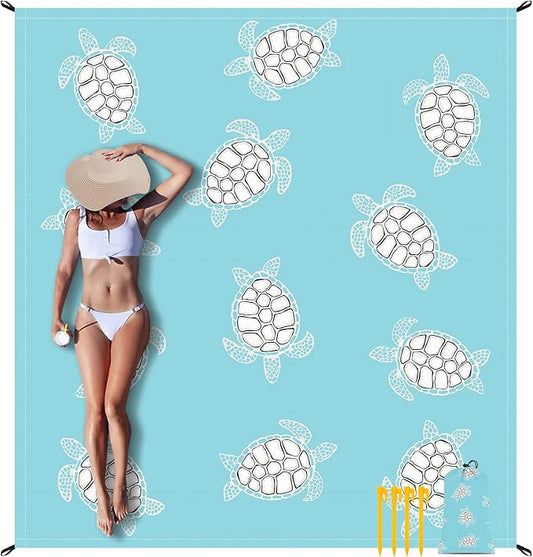 Beach Blanket Waterproof Sandproof Oversized, 10'X 9' Extra Large Beach Mat Fits Up to 10 People, Lightweight & Compact Polyester Picnic Blankets for Outdoor, Travel, Camping, Hiking-Baby Sea Turtle
