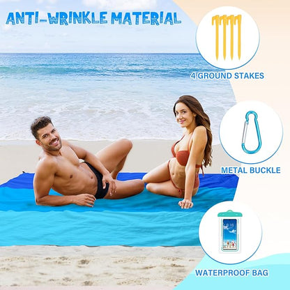 Beach Blanket Waterproof Sandproof 1-7 Adult Oversized 78 '' × 81 '' Lightweight Durable Compact Sand Free Beach Mat for Travel Camping Hiking Picnic Blanket