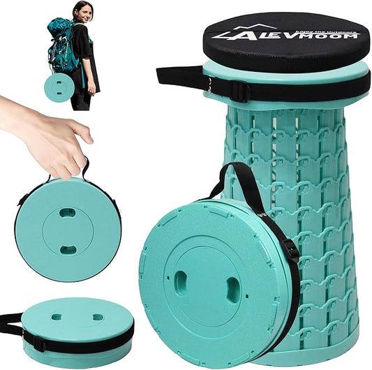 ALEVMOOM Upgraded Collapsible Stool with Cushion,600LBS Max Weight,18.1" Height Adjustable,Sturdy Portable Telescoping Stool,Folding Camping Stool for Outdoor Hiking Travel