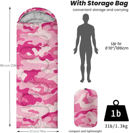 Sleeping Bags for Adults and Kids Backpacking Camping Sleeping Bags for Girls and Boys Lightweight Waterproof Cold/Warm Sleeping Bag for All Season