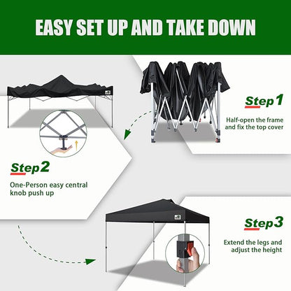 Eurmax USA NOMATTER ONE-Person Open&Close 10x10ft Pop Up Canopy Tent，Portable Shelter Canopy for Outdoor Events，Instant Canopies, Temporary Sunshade,Bonus 4 Sand Bags(Black)