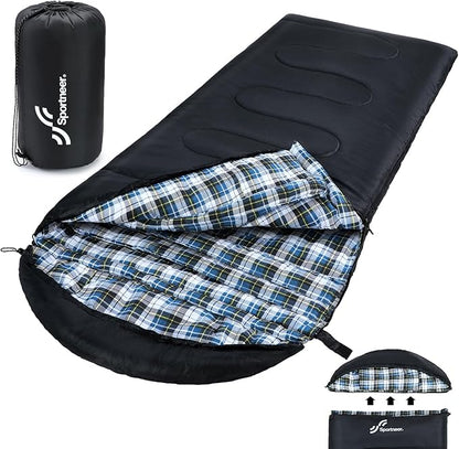 Sportneer Sleeping Bags for Adults, 0 Degree Sleeping Bag XL Flannel Winter Cold Weather Sleeping Bag with Detachable Hood Compression Sack for Camping, Backpacking, Hiking