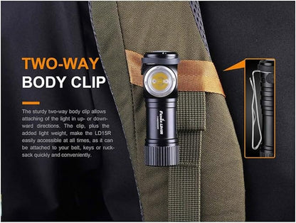 Fenix Flashlights, LD Series LED Flashlight, Model 15R, Right Angled Rechargeable, 500 Lumens, Black