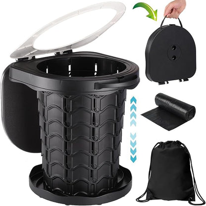 Fishboy Upgraded Portable Toilet for Camping, Adjustable Retractable Outdoor Toilet, Travel Potty with Carrying Handle and Storage Bag for Adults Kids for Hiking, Trips, Tent, Boat, Beach (Black)