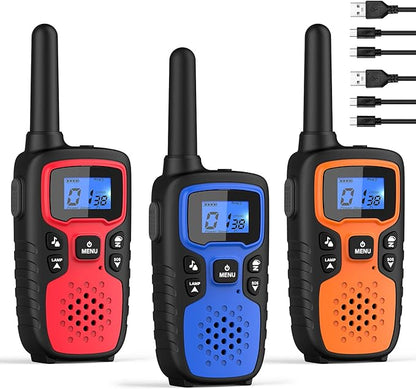 Wishouse Walkie Talkies for Adults Long Range-Handheld 2 Way Radios Rechargeable,Hiking Accessories Camping Gear Xmas Birthday Gift for Kids with Lamp,SOS Siren,NOAA Weather Alert,Easy to Use 3 Pack