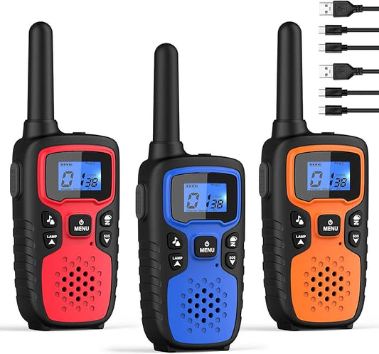 Wishouse Walkie Talkies for Adults Long Range-Handheld 2 Way Radios Rechargeable,Hiking Accessories Camping Gear Xmas Birthday Gift for Kids with Lamp,SOS Siren,NOAA Weather Alert,Easy to Use 3 Pack